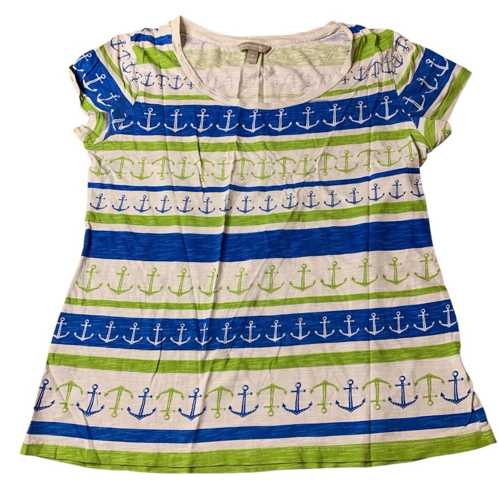 Banana Republic Nautical Anchor Striped Tee - 100% Cotton - Medium